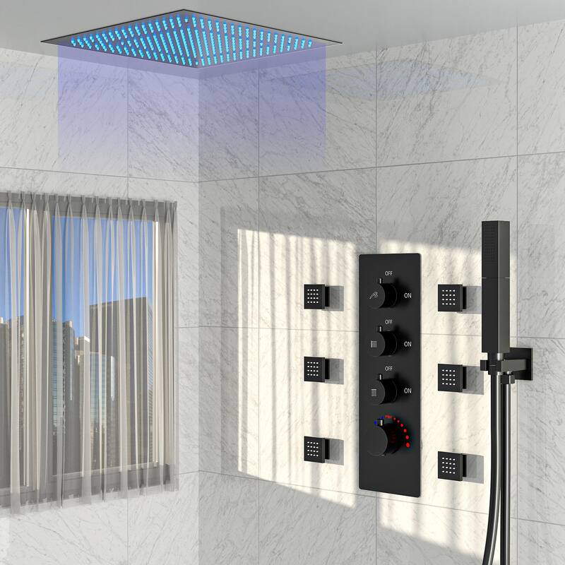 LED Thermostatic Shower Faucet 20"Rain Shower Head with body Jets and 2